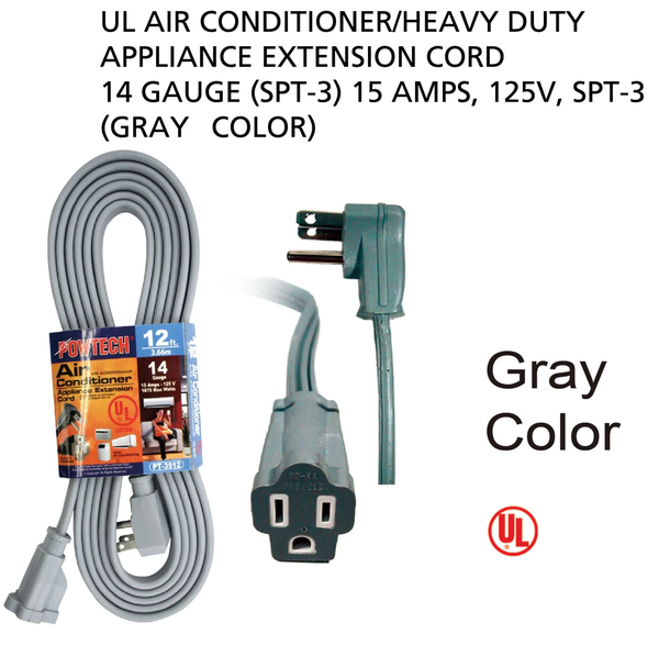 12' Foot 14 Gauge 3-Prong Heavy Duty Appliance Extension Cord - UL Certified
