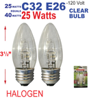 25 Watts (40w Equivalent) Halogen Bulb C32 E26 Base Medium, 2 Count