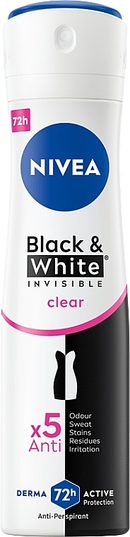 Nivea Black & White Invisible Clear 72 Hour Spray, 6.76oz (200ml)