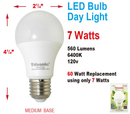 7 Watts (60w Equivalent) LED Light Bulb (Day Light) - 280 Lumens