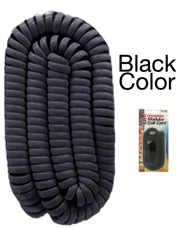 25' Black Telephone Coil Cord