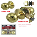 Polished Brass Passage Door Knob for Hall & Closet Doors