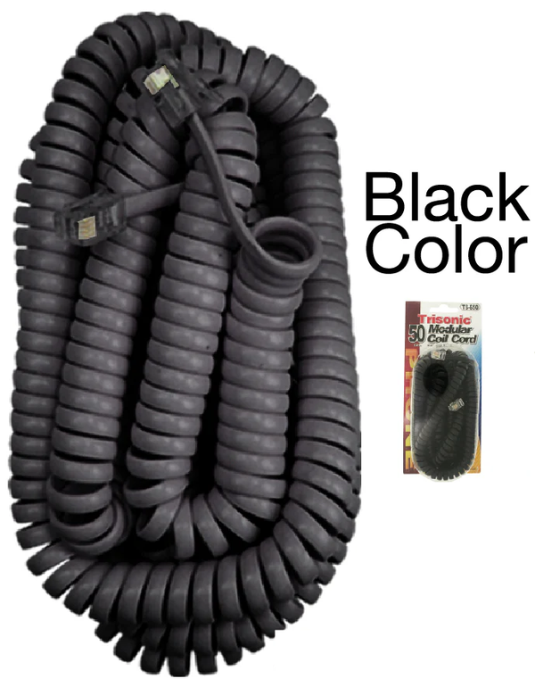 50' Black Telephone Coil Cord