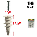 16 Pack Self-Drilling Drywall Anchors with Screws