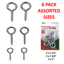 6 Pack Assorted Screw Eyes for Hanging and Fastening