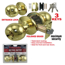Polished Brass Keyed Entry Door Knob with 3 Keys