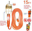 15' Foot Work Light w/ Metal Cage + On/Off Switch + 3-Prong Socket - UL Listed