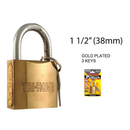 1-1/2 inch 1.5" Gold Plated Hardened Steel Padlock with 3 Keys (40mm)