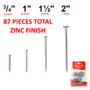 87 Piece Box Nails Assortment Zinc Finish Nail Set