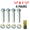 4 Pair 1/4 inch x 1-1/2 inch Slotted Machine Screws with Nuts