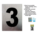 1 Count Self-Adhesive Aluminum House Number 3 Sign (3.5" x 2.75")