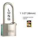 1-1/2 inch 1.5" Long Shackle Chrome Plated Padlock with 3 Keys (38mm)