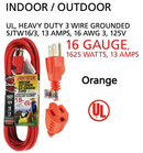 15' Foot Indoor Outdoor 16 Gauge 3 Wire Heavy Duty Extension Cord - UL Listed