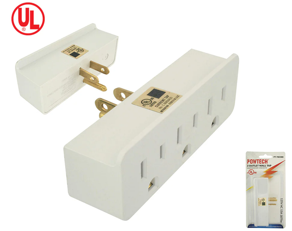 3 Outlet Wall Tap 125V AC 15A 1875W - UL Listed