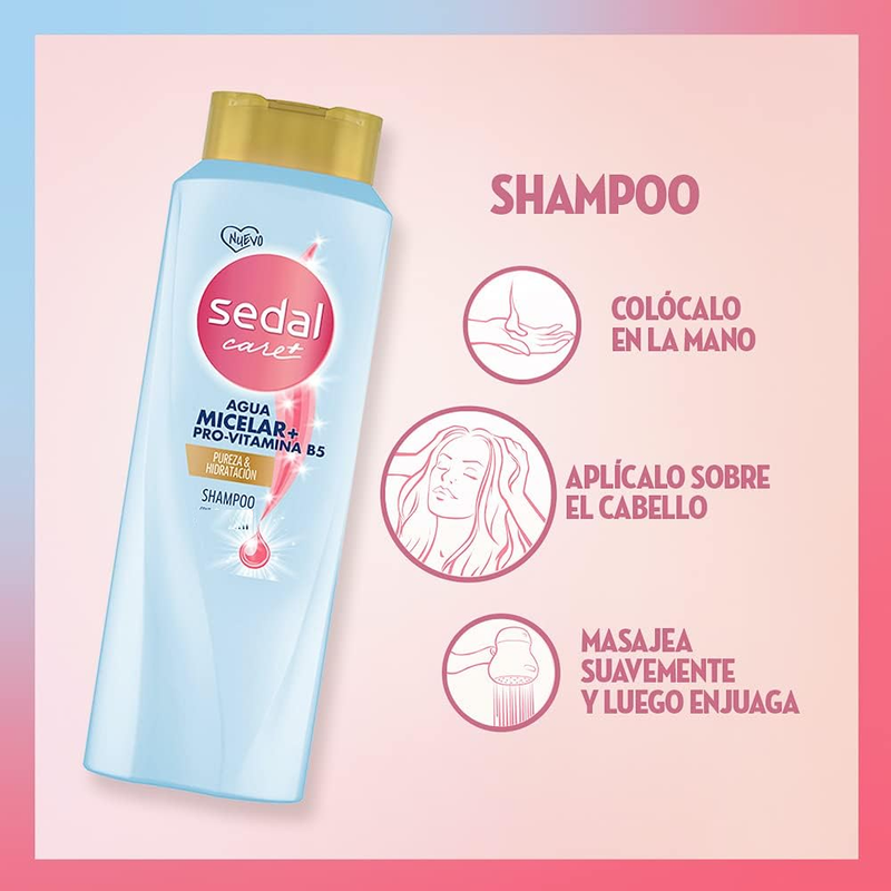 Sedal Care+ Shampoo Agua Micelar+ Pro-Vitamina B5, 300ml (10.15oz.) (Pack of 2)