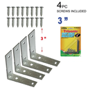 3 Inch 3" Right Angle Bracket with Screws – 4 Piece Set