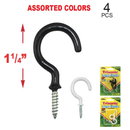 4 Pack 1-1/4 inch Large Screw Hooks
