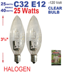 25 Watts (40w Equivalent) Halogen Bulb C32 E12 Base Medium, 2 Count