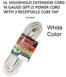 20' Foot Extension Cord w/ 3 Outlets (16 Gauge 13 Amps) - UL Certified