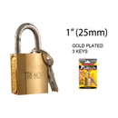 1 inch 1" Gold Plated Hardened Steel Padlock with 3 Keys (25mm)