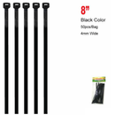 50 Count 8 Inch 8" Black Heavy Duty Cable Zip Ties for Wire Management