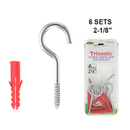 6 Pack 2-1/8 inch Screw Hook and Wall Anchor Set