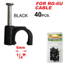 40 Pack RG6 Coaxial Cable Nail Clips 6mm Black