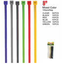 100 Count 8 Inch 8" Mixed Color Cable Zip Ties for Wire Management