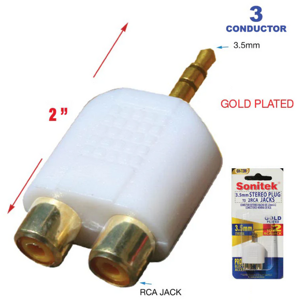 3.5mm Stereo Plug to 2 RCA Jacks Adapter