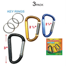 3 Pack Snap Hook Carabiners with Key Rings