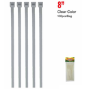 100 Count 8 Inch 8" Clear Cable Zip Ties for Wire Management