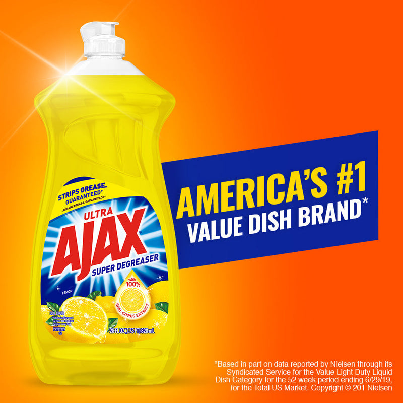 Ajax Ultra Lemon (Super Degreaser) Dish Liquid, 28 oz. (828ml) (Pack of 6)