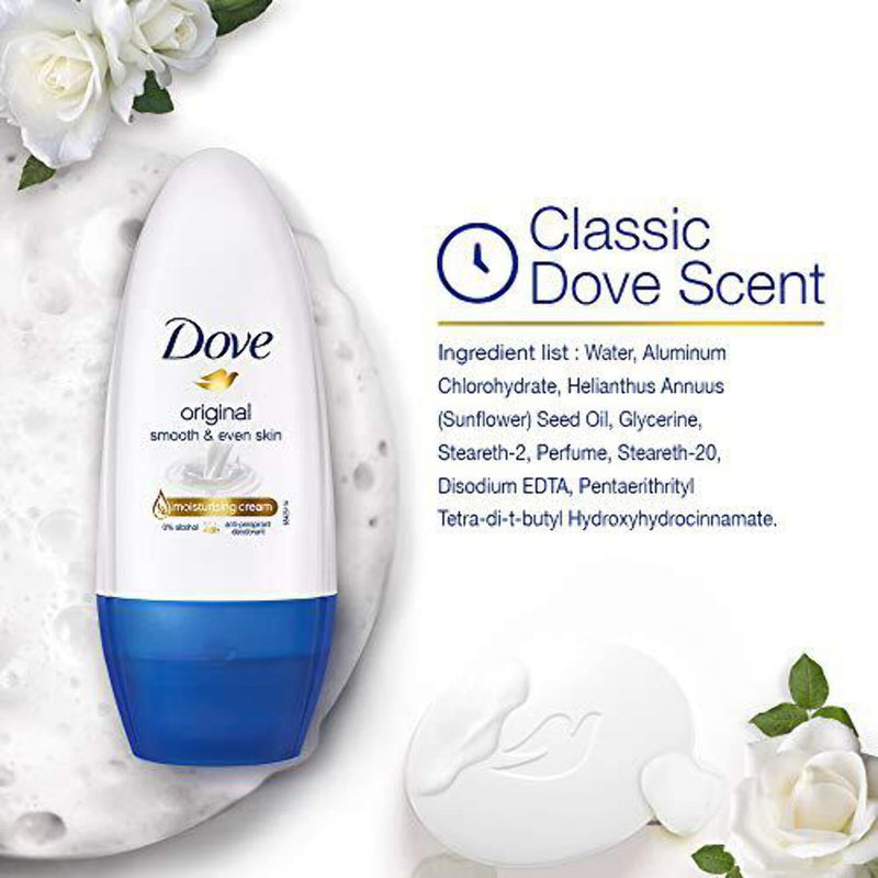 Dove Original Antiperspirant Roll On Deodorant, 50ml (Pack of 2)