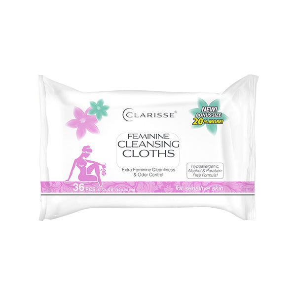 Clarisse Feminine Cleansing Cloths For Sensitive Skin, 36 Count