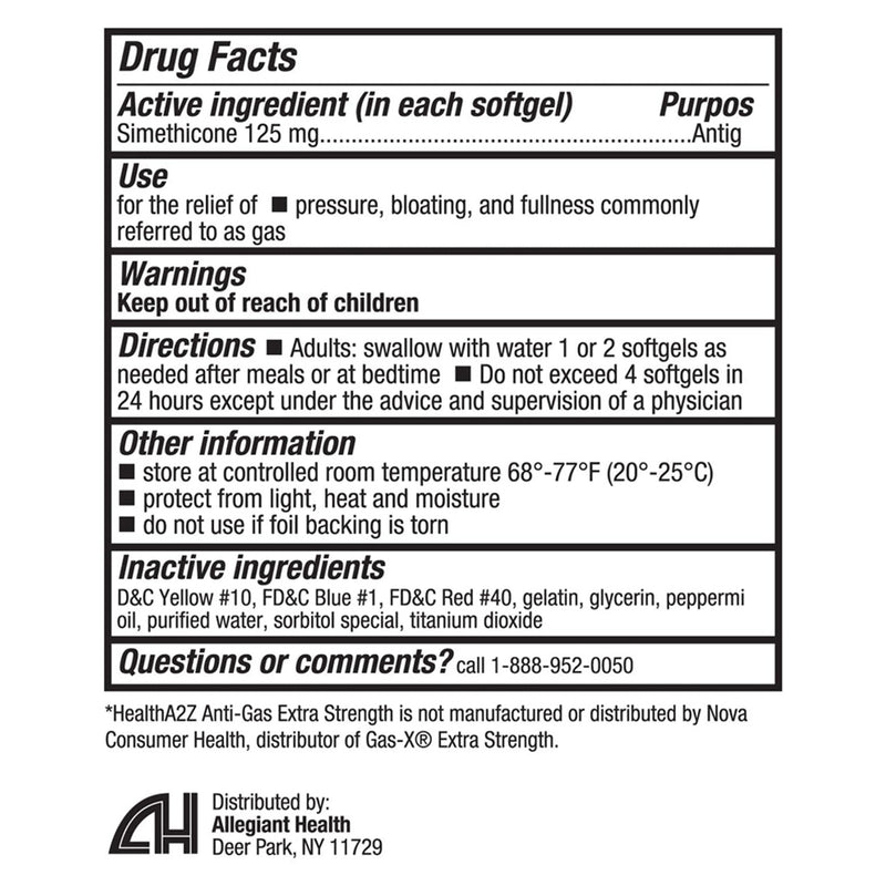 Anti-Gas Simethicone (125mg Softgels) Extra Strength, 15ct.