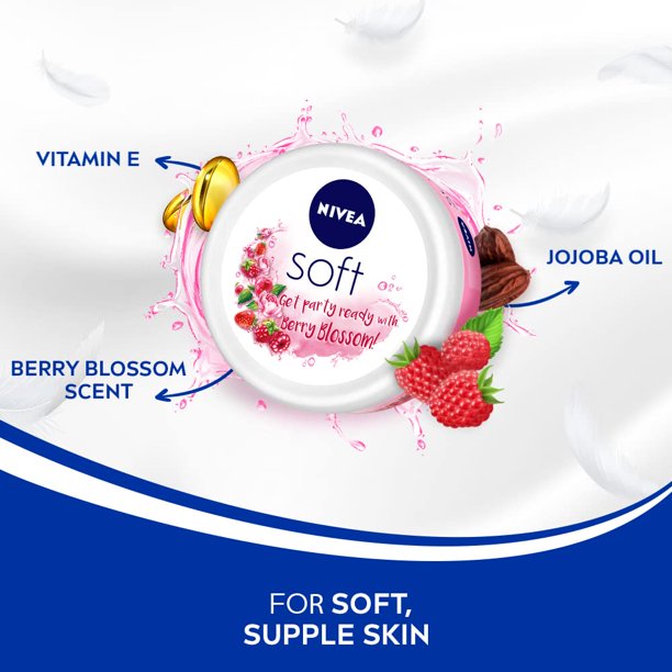 Nivea Soft Berry Blossom w/ Jojoba Oil & Vitamin E, 200ml (Pack of 12)