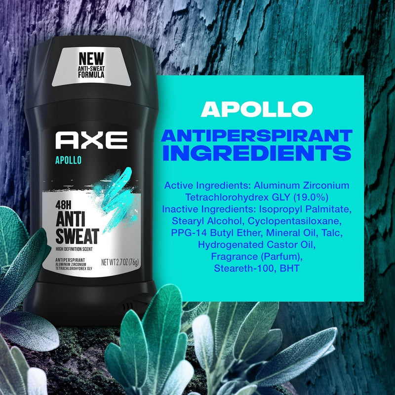 Axe Apollo 48 Hour Anti Sweat Antiperspirant Stick, 2.7oz (Pack of 6)