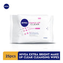 Nivea Extra Bright Make Up Clear Cleansing Wipes, 25 Wipes (Pack of 12)