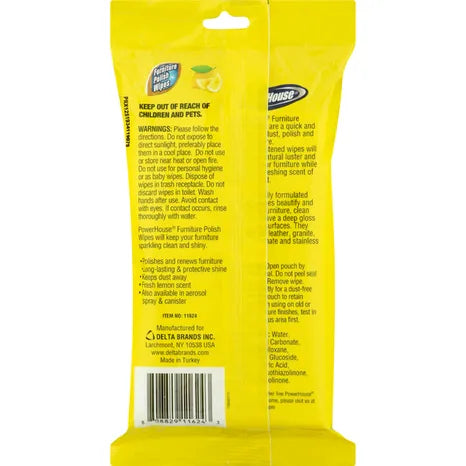 PowerHouse Furniture Polish Wipes (Lemon Scent), 42 Wipes