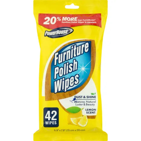 PowerHouse Furniture Polish Wipes (Lemon Scent), 42 Wipes