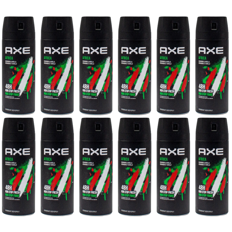 12 Pack x Axe Africa Geranium & Vanilla Deodorant + Body Spray, 150ml