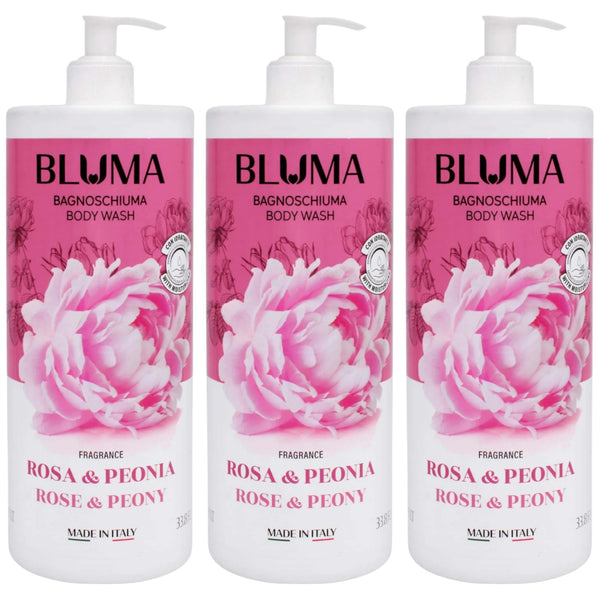 Bluma Bagnoschiuma Body Wash - Rose & Peony (Made in Italy), 33.8oz (Pack of 3)