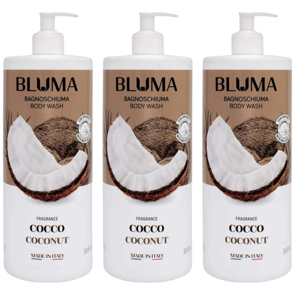 Bluma Bagnoschiuma Body Wash - Coconut (Made in Italy), 33.8oz (Pack of 3)