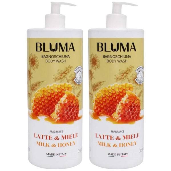 Bluma Bagnoschiuma Body Wash - Milk & Honey (Made in Italy), 33.8oz (Pack of 2)