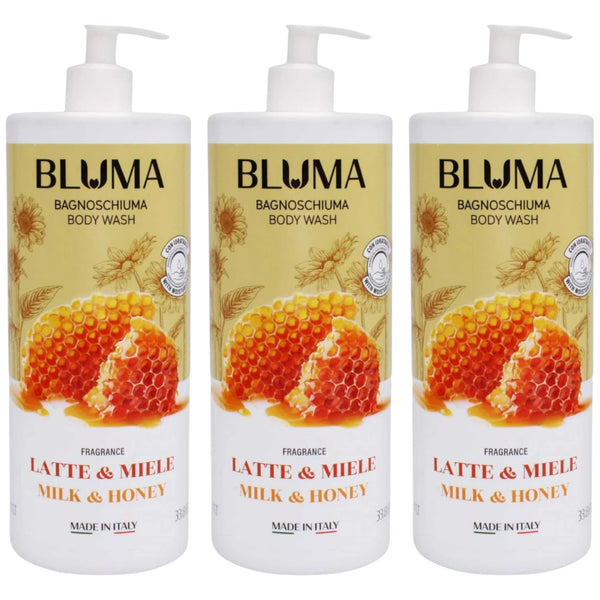 Bluma Bagnoschiuma Body Wash - Milk & Honey (Made in Italy), 33.8oz (Pack of 3)