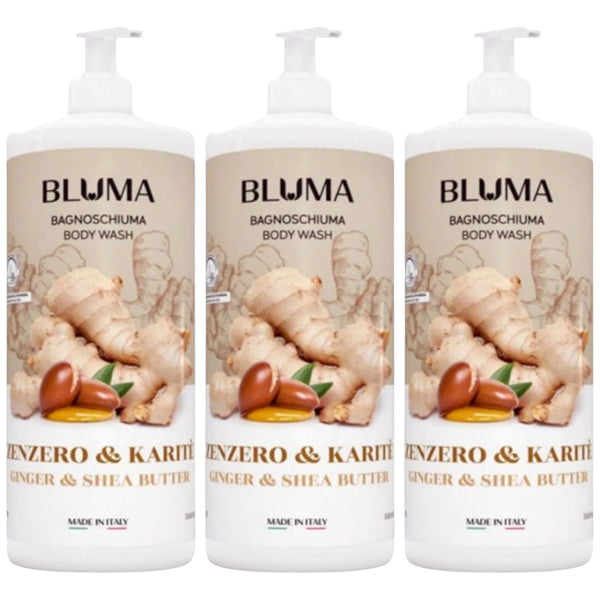 Bluma Bagnoschiuma Body Wash - Ginger & Shea Butter (Italy), 33.8oz (Pack of 3)