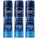 Nivea Men Fresh Active 48 Hour Deodorant Spray, 5oz (150ml) (Pack of 3)