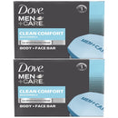 Dove Men+Care Clean Comfort Body & Face Bar Soap, 3.5oz (100g) (Pack of 2)