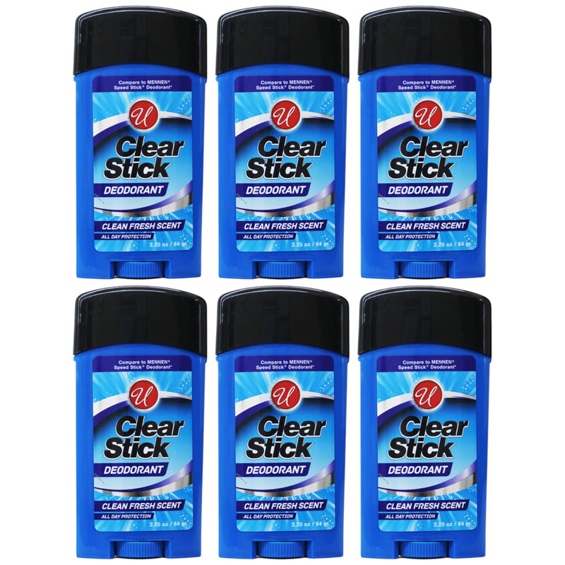 All Day Clear Stick Deodorant - Clean Fresh Scent, 2.25oz. (64g) (Pack of 6)