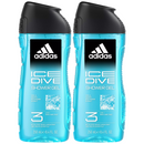 Adidas Ice Dive Shower Gel 3-in-1 Body, Hair, Face, 8.4oz (250ml) (Pack of 2)